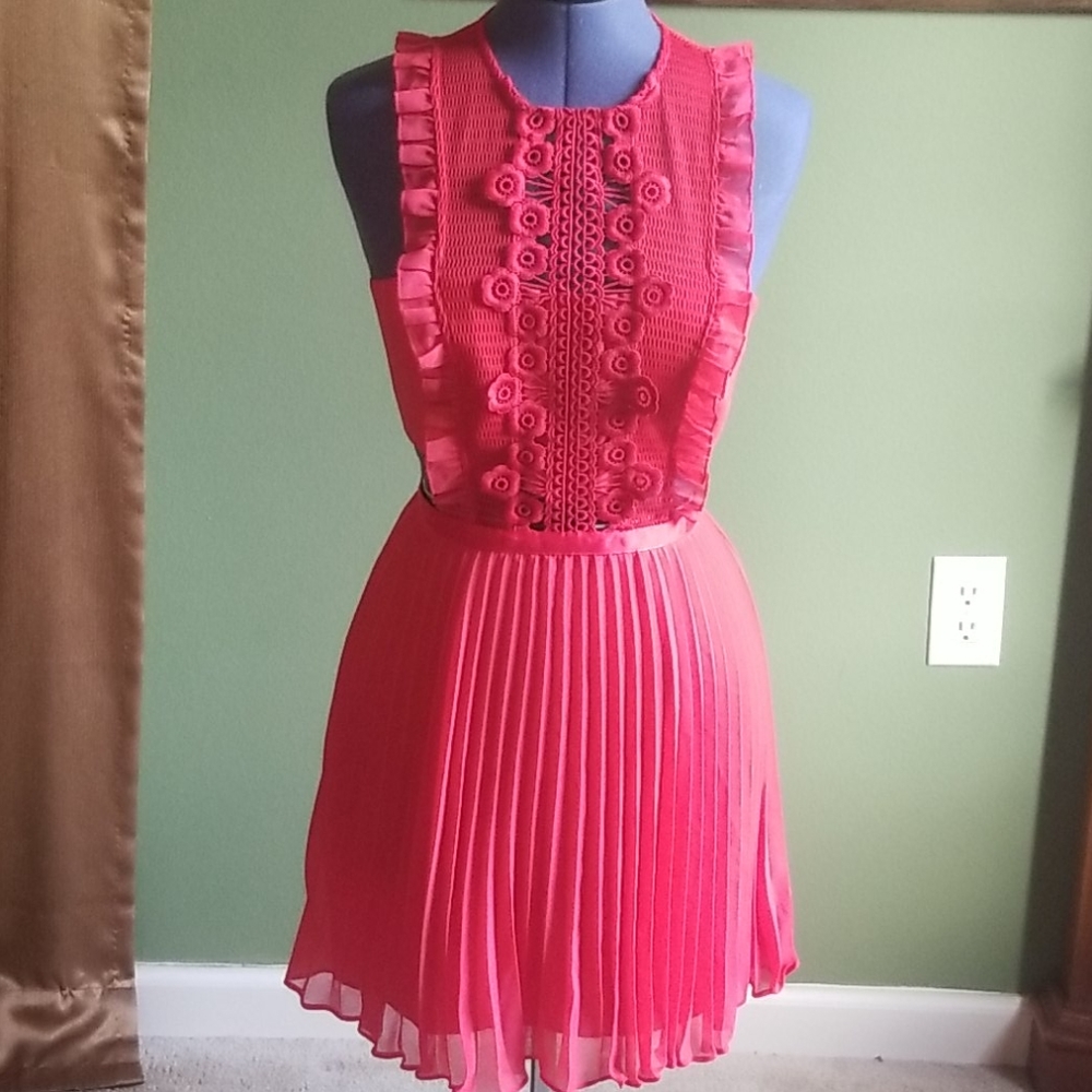 New ASOS Pleated Cut Out Red Dress Sz. 6